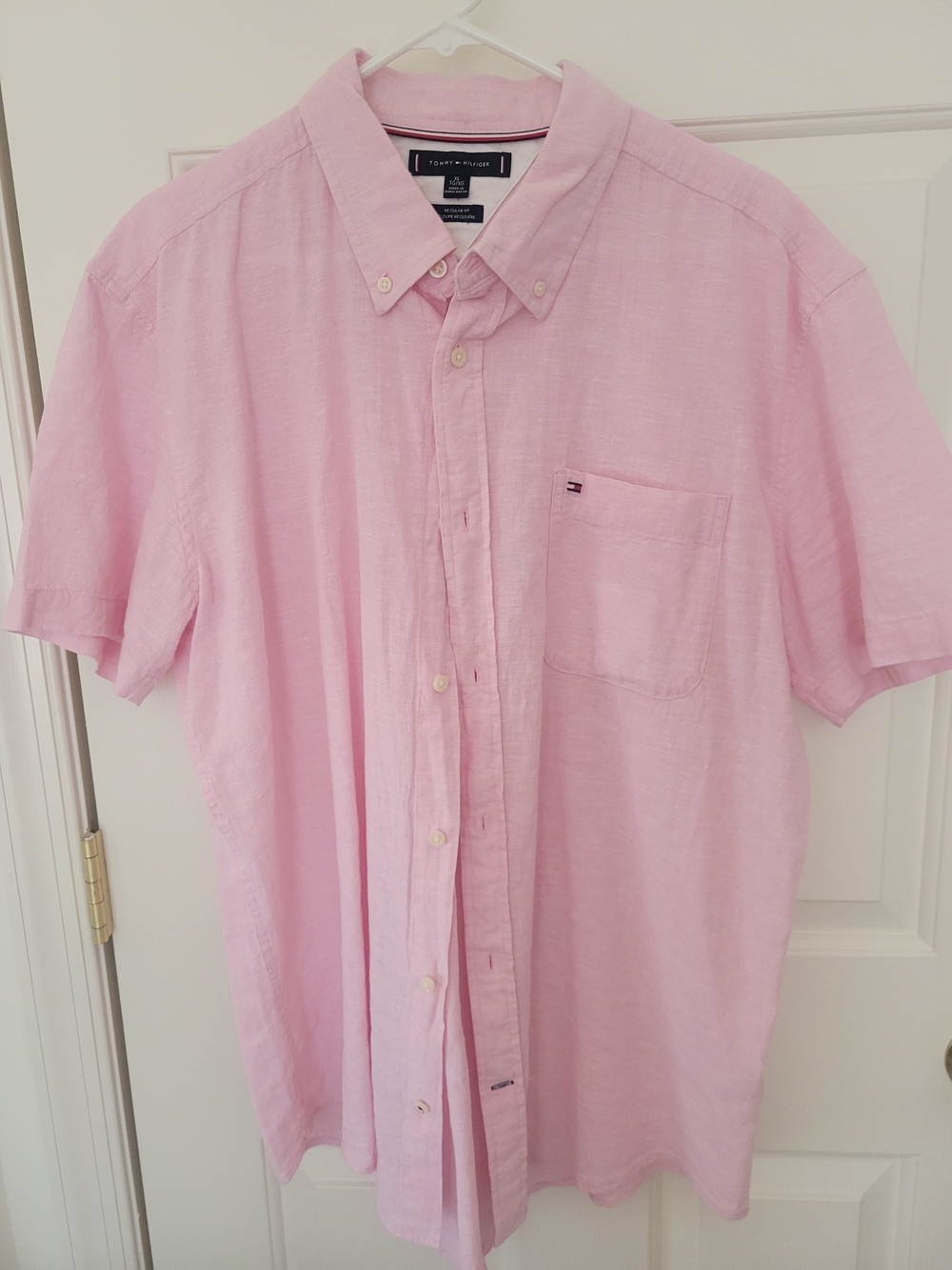 Tommy Hilfiger Men’s Short-Sleeve Button-Down Shirt — Light Pink - Like New $15